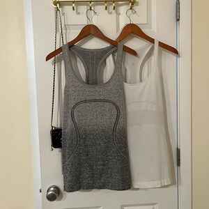 Three Lululemon Racerback Tanks - Gray, Purple and White Women' Tank Tops sz 6